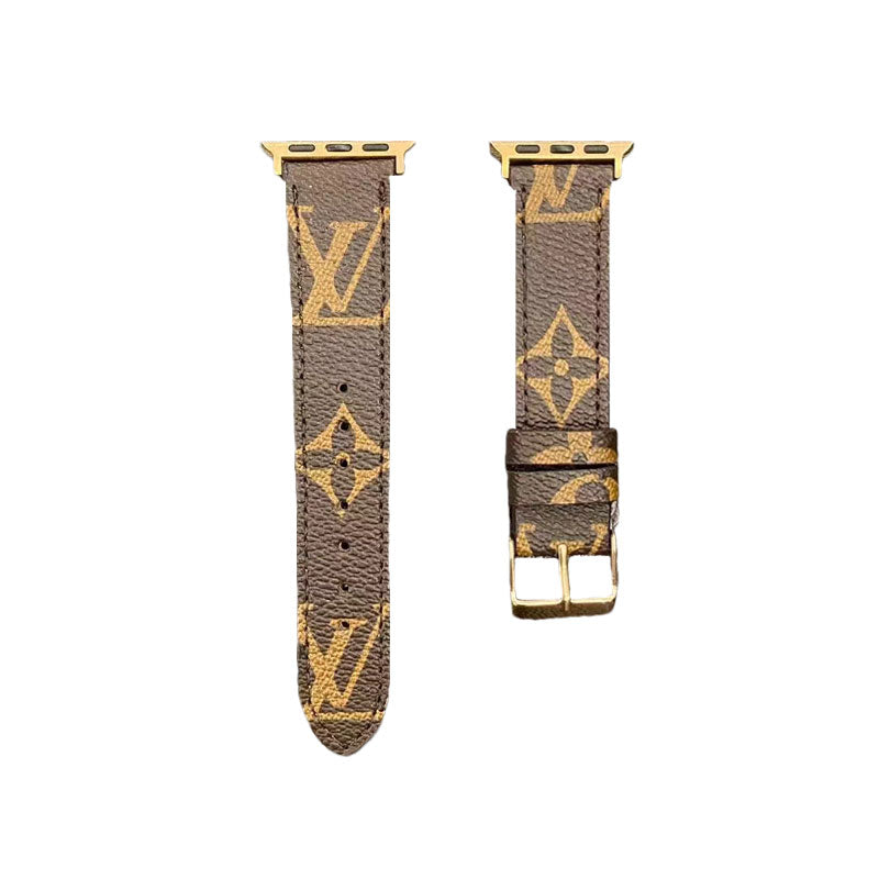 Leather Monogram Apple Watch Band Brown-ZPG240422