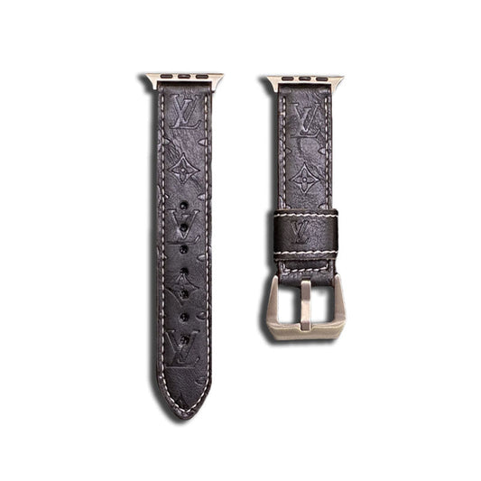 Leather Monogram Apple Watch Band Black-YH24422