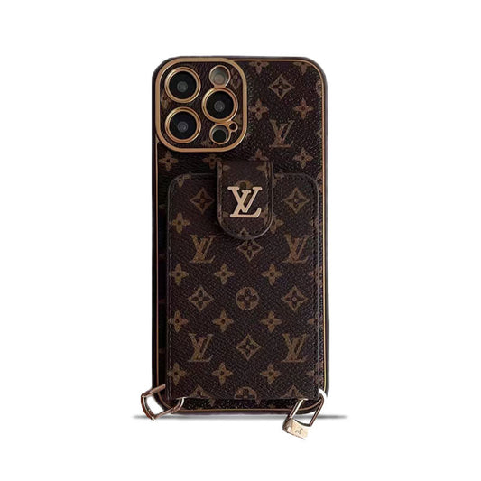 Monogram iPhone Case With Card Wallet And Strap -Small printing-ZQB231228