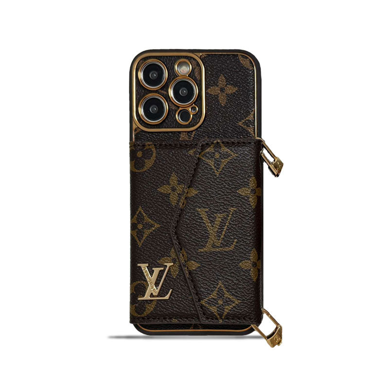 Monogram iPhone Case With Wallet And Strap Brown Big Printing-XFQ240329