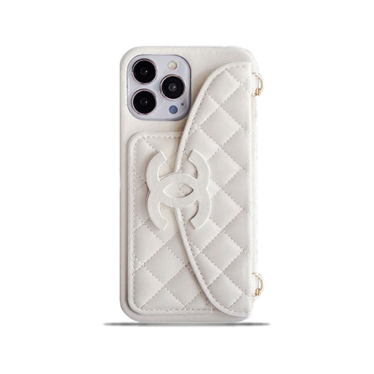 CC iPhone Case With Wallet And Chain White -XK240401