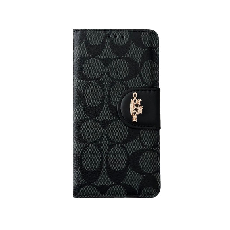 Coach iPhone Case  Leather Flip Case with Card Holder Black-PTK241622