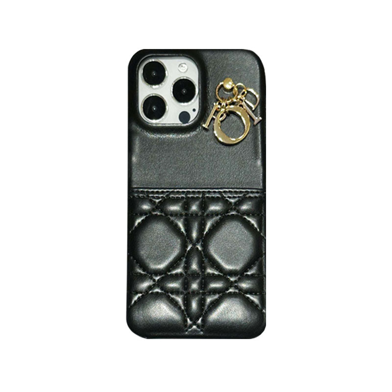 Classic CD iPhone Case With Card Holder Leather Gray-JDK240513