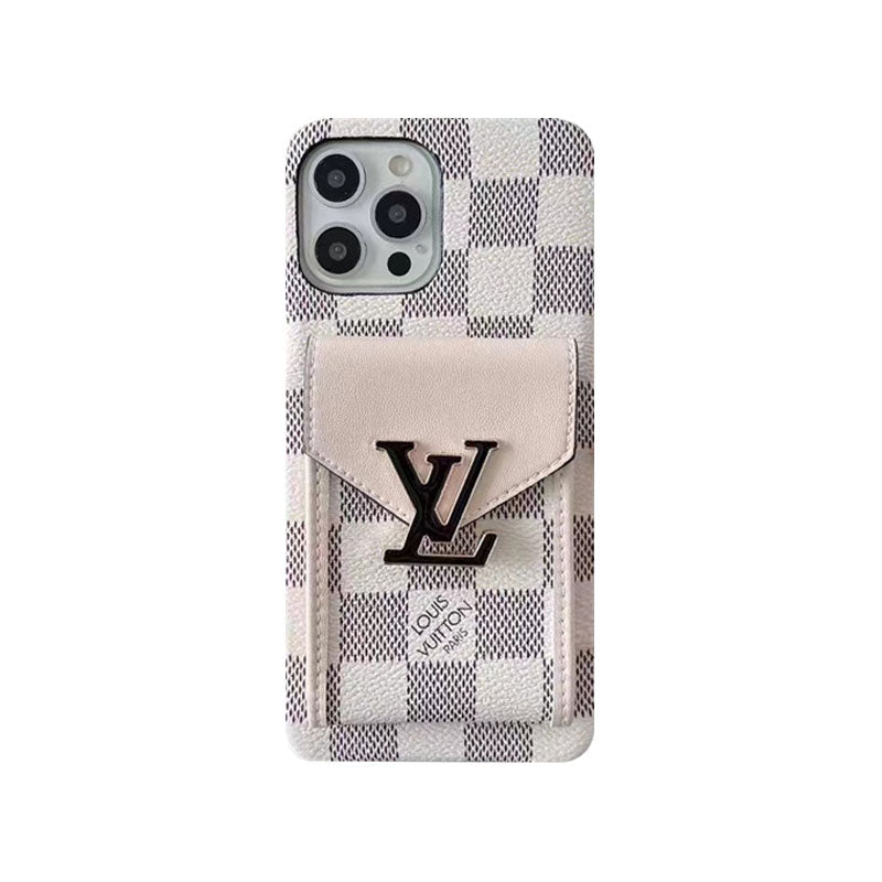 Monogram iPhone Case With Card Holder White Grid -XK241701