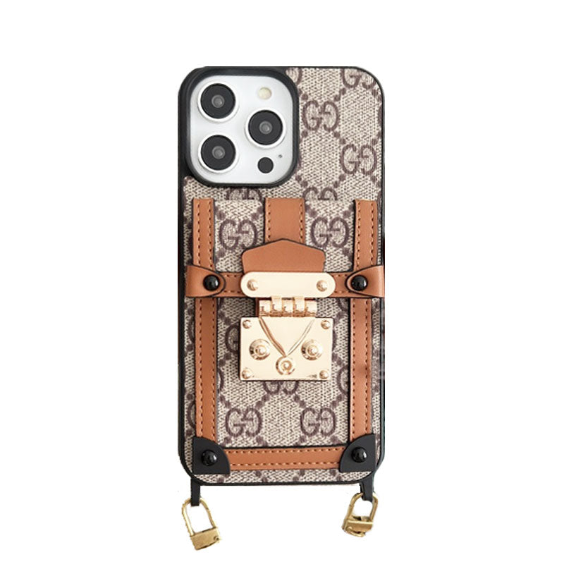 GG iPhone Case With Wallet And Strap Brown -TDK240330