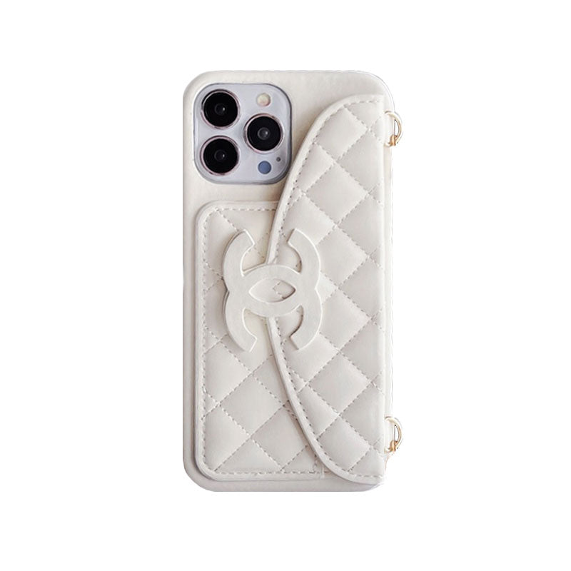 CC iPhone Case With Wallet And Chain White -XK240401