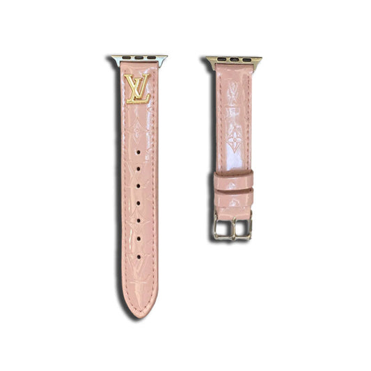 Leather Monogram Apple Watch Band PInk-LG241809