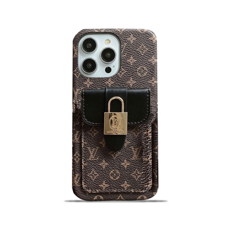 Monogram iPhone Case With Card Holder and Strap Black-ZST231113