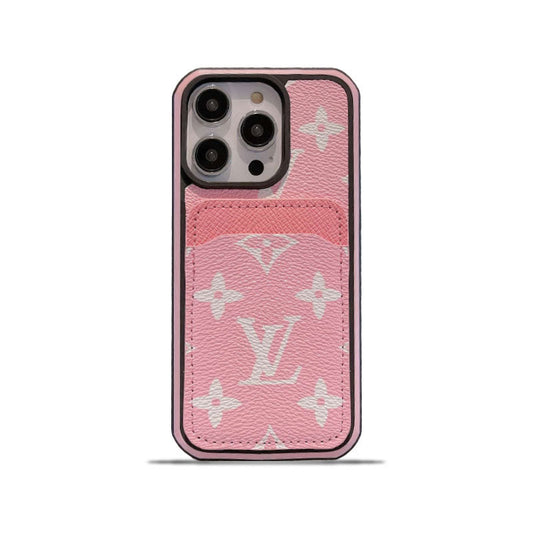 Monogram iPhone Case With Card Holder Pink Printing -ZP241107