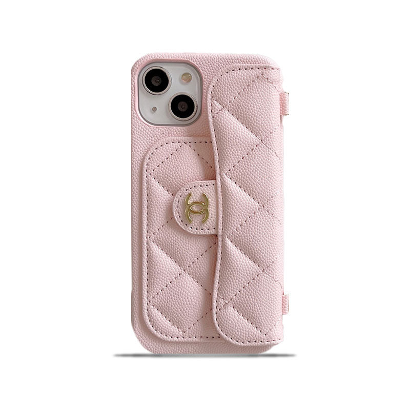 CC iPhone Case With Card Holder And Strap Pink -SLK240104