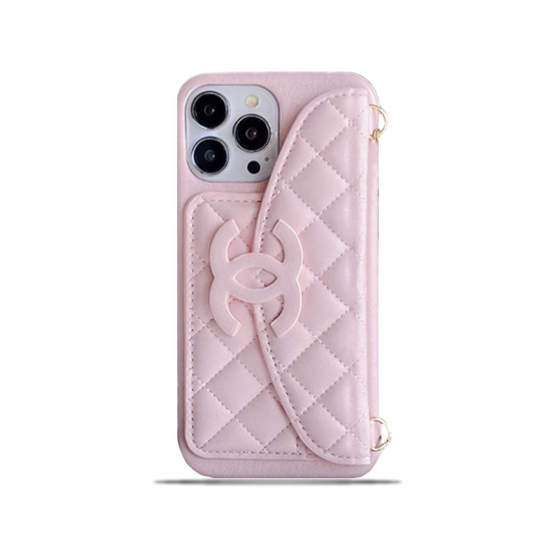 CC iPhone Case With Wallet And Chain Pink -XK240401