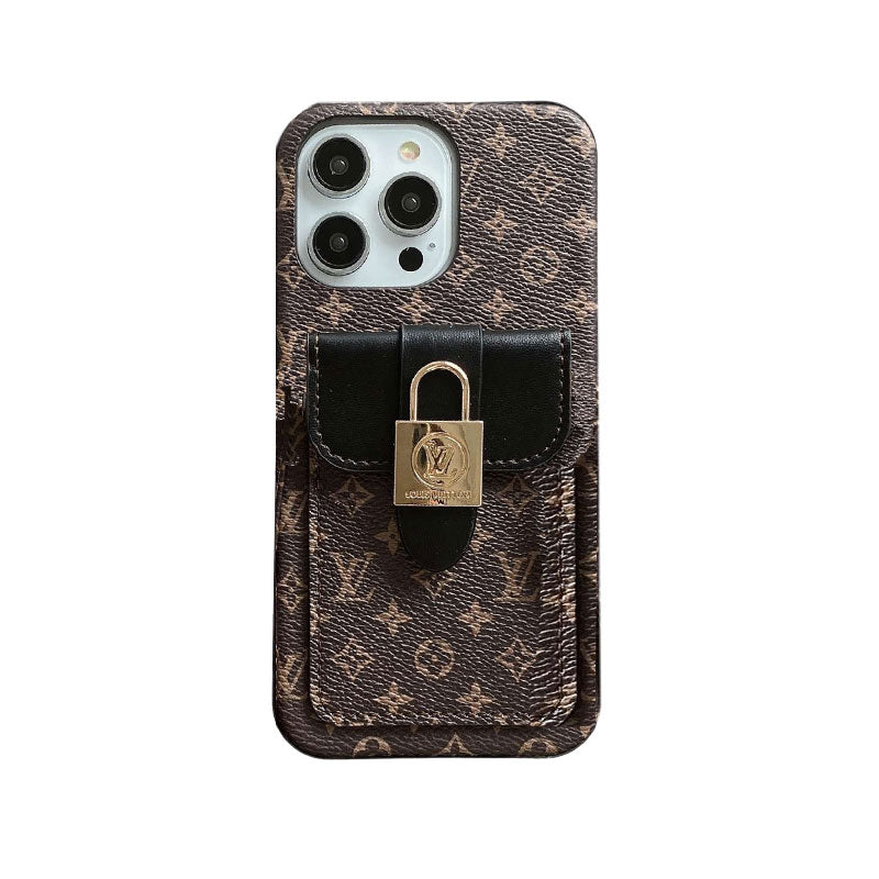 Monogram iPhone Case With Card Holder and Strap Black-ZST231113