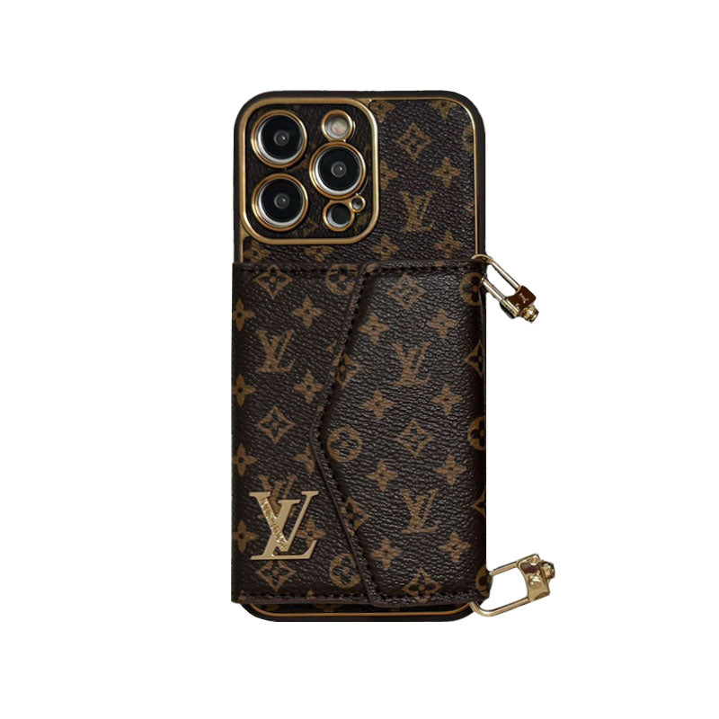 Monogram iPhone Case With Wallet And Strap Brown Small Printing-XFQ240329