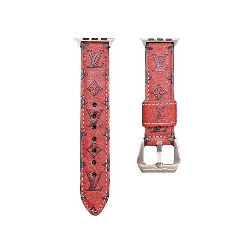 Leather Monogram Apple Watch Band Leather Red-YH24422