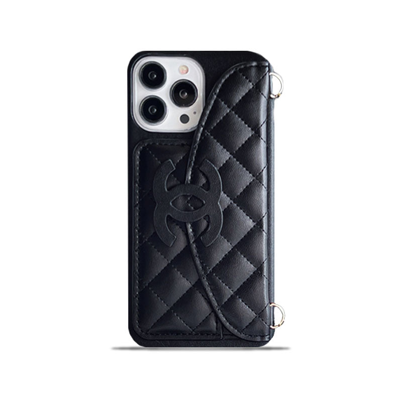 CC iPhone Case With Wallet And Chain Black -XK240401