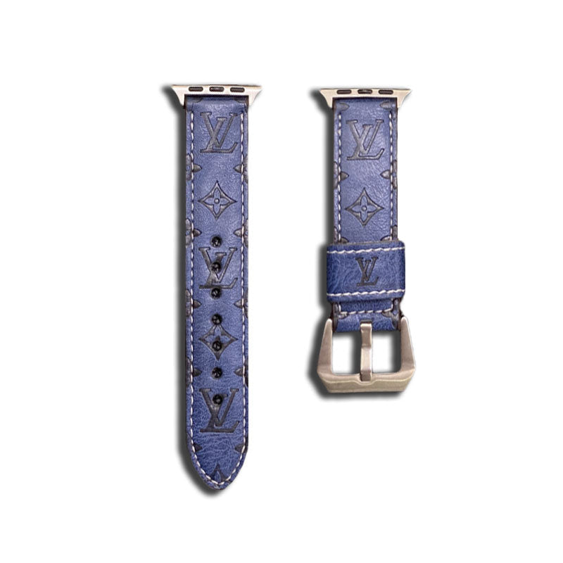 Leather Monogram Apple Watch Band Leather Blue-YH24422