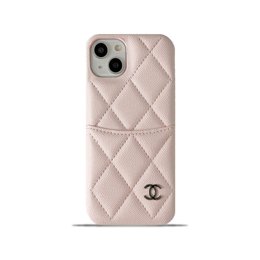 Leather CC iPhone Case With Crad Holder Pink -PZB240603