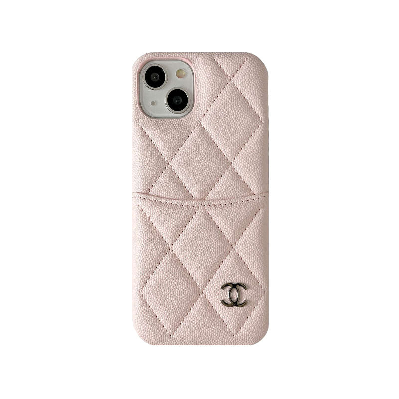 Leather CC iPhone Case With Crad Holder Pink -PZB240603