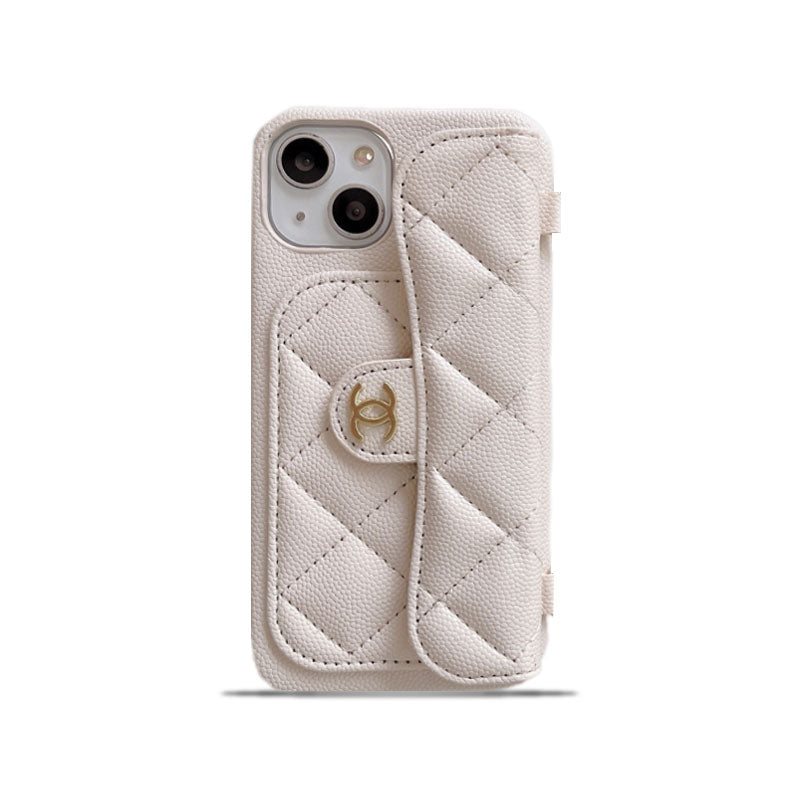 CC iPhone Case With Card Holder And Strap White -SLK240104