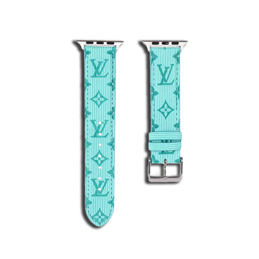 Luxury Monogram Apple Watch Band Leather Sky Blue-SW24422