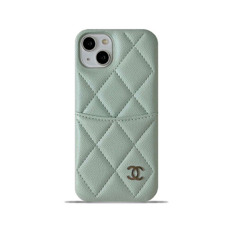 Leather CC iPhone Case With Crad Holder Green -PZB240603