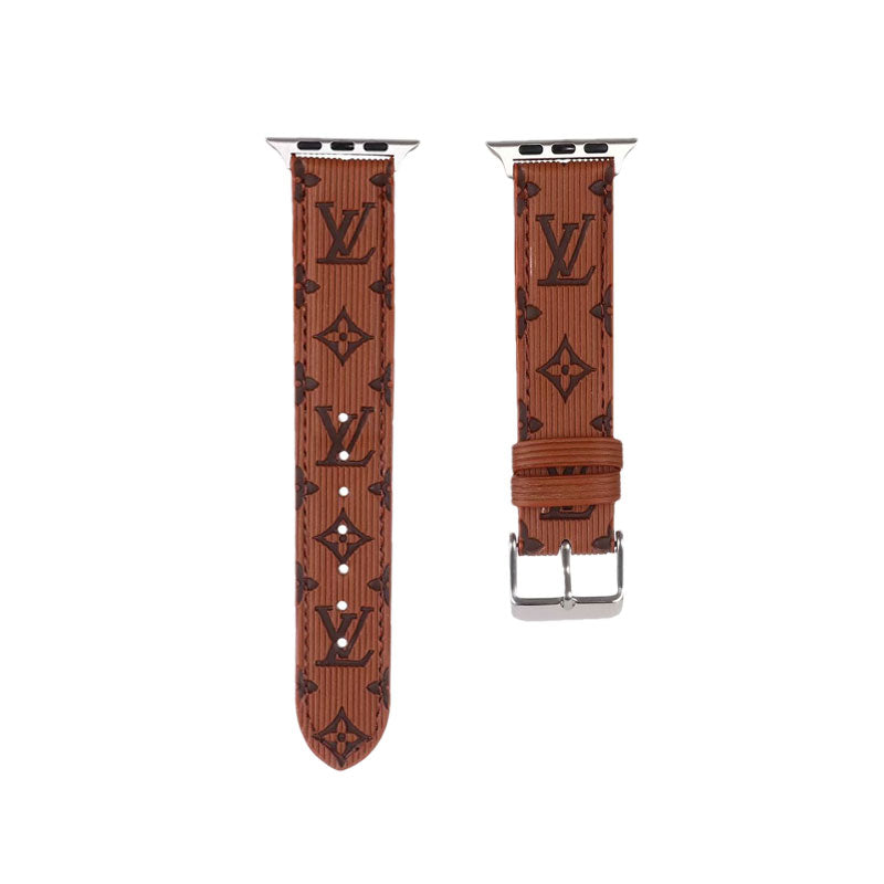 Luxury Monogram Apple Watch Band Leather Coffee-SW24422