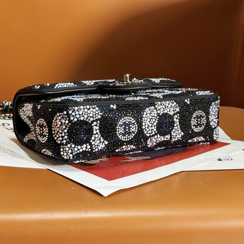 Bag Strass Suede Mini Flap Ruthenium Finish Metal Black & White