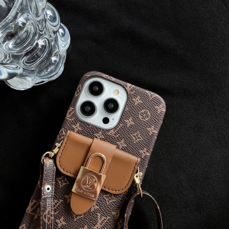 Monogram iPhone Case With Card Holder and Strap Brown-ZST231113