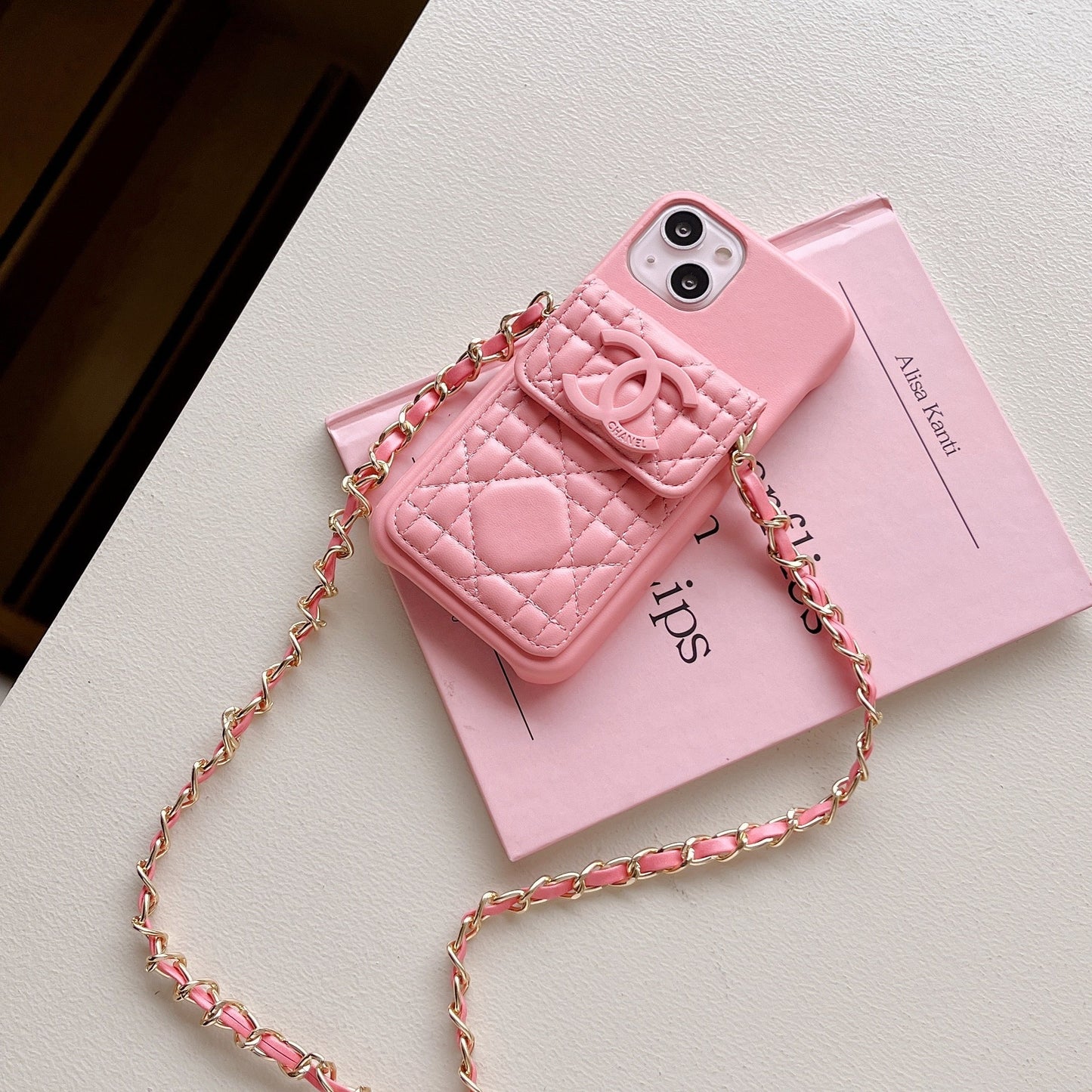 CC iPhone Case With Wallet And Strap Pink -GS241602