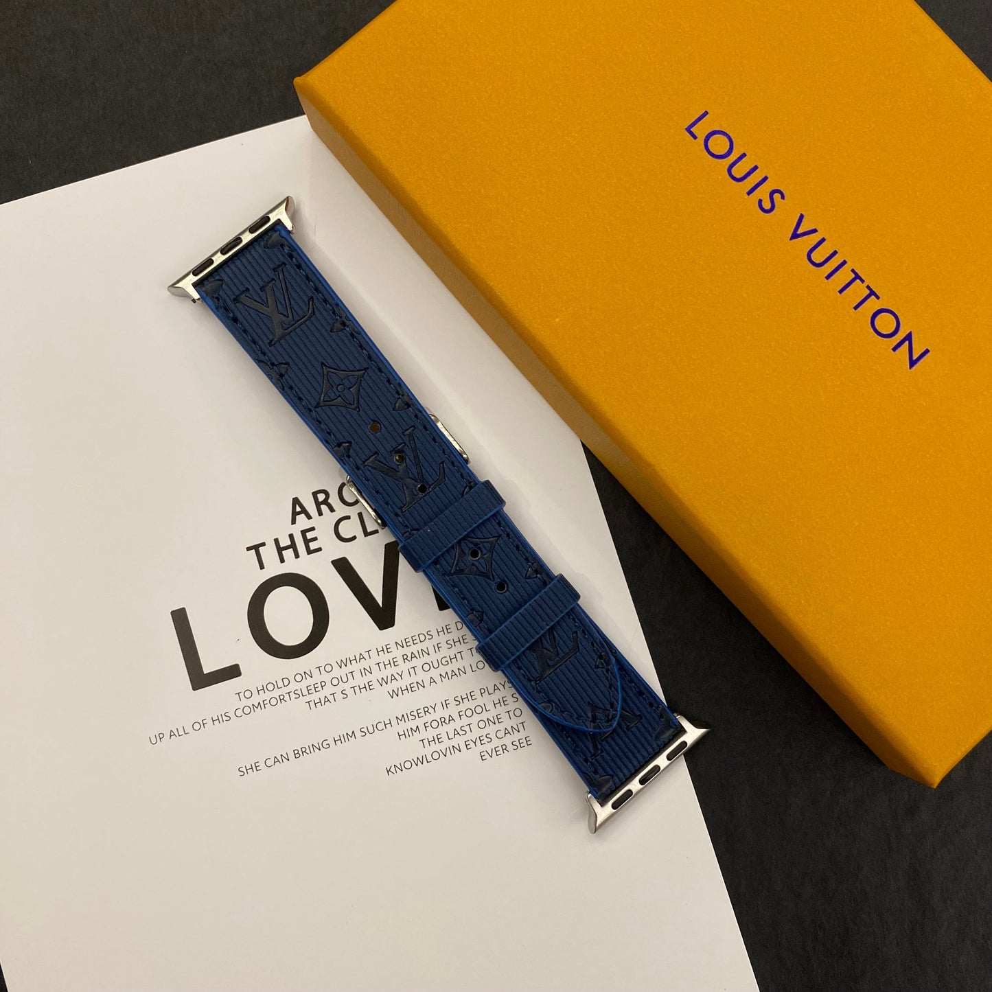 Luxury Monogram Apple Watch Band Leather Blue-SW24422