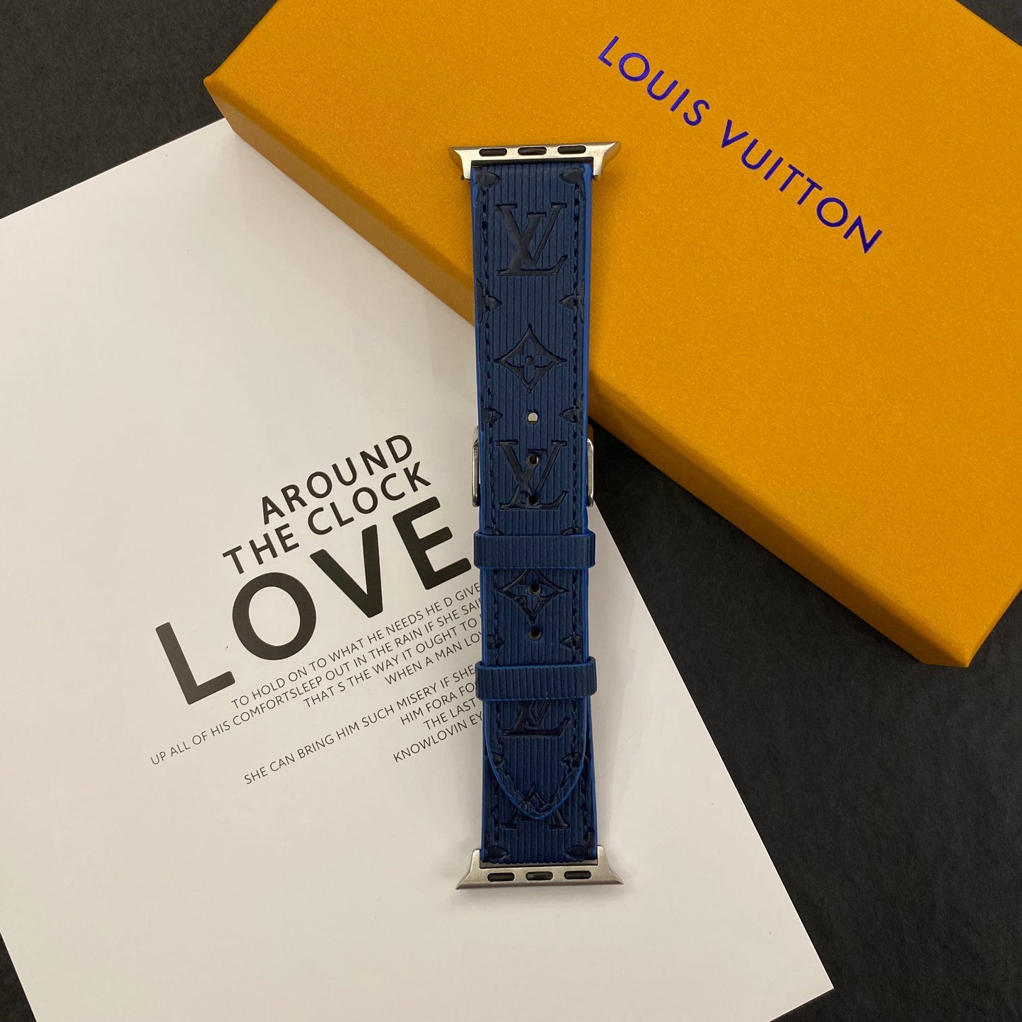 Luxury Monogram Apple Watch Band Leather Blue-SW24422