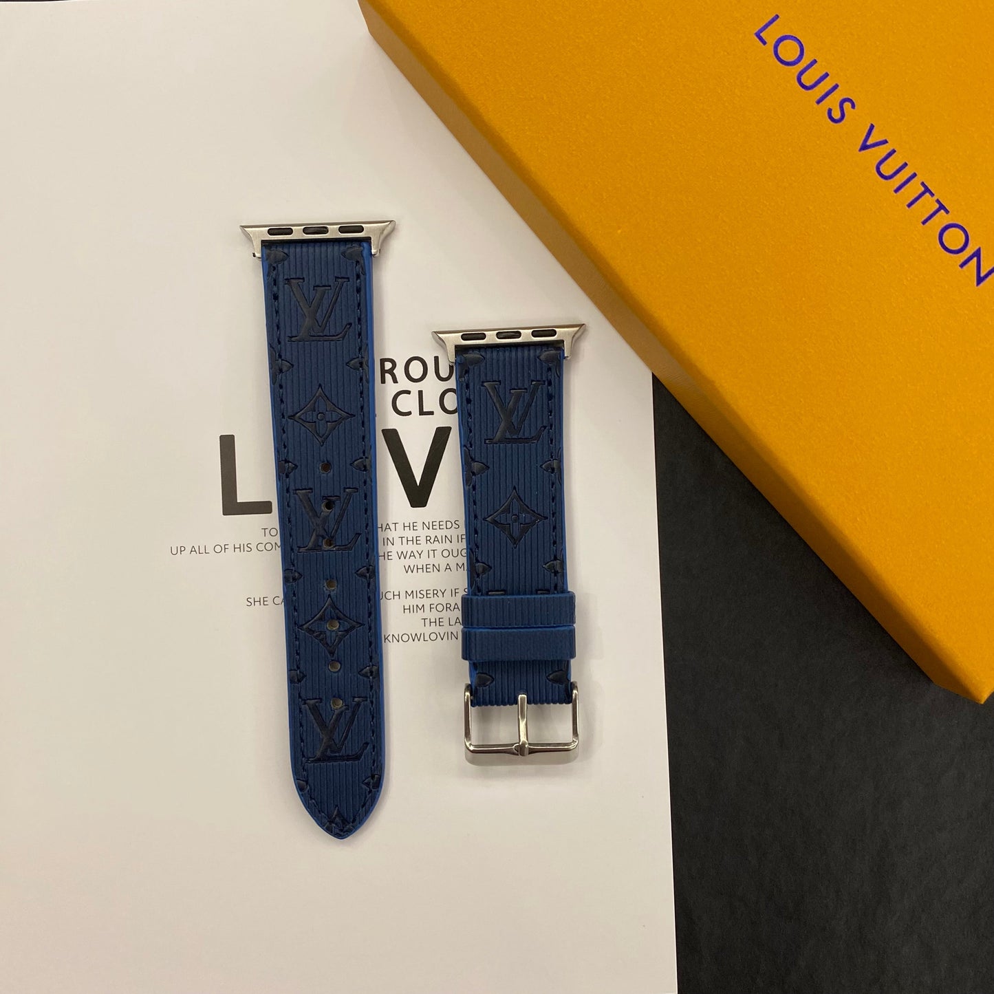 Luxury Monogram Apple Watch Band Leather Blue-SW24422