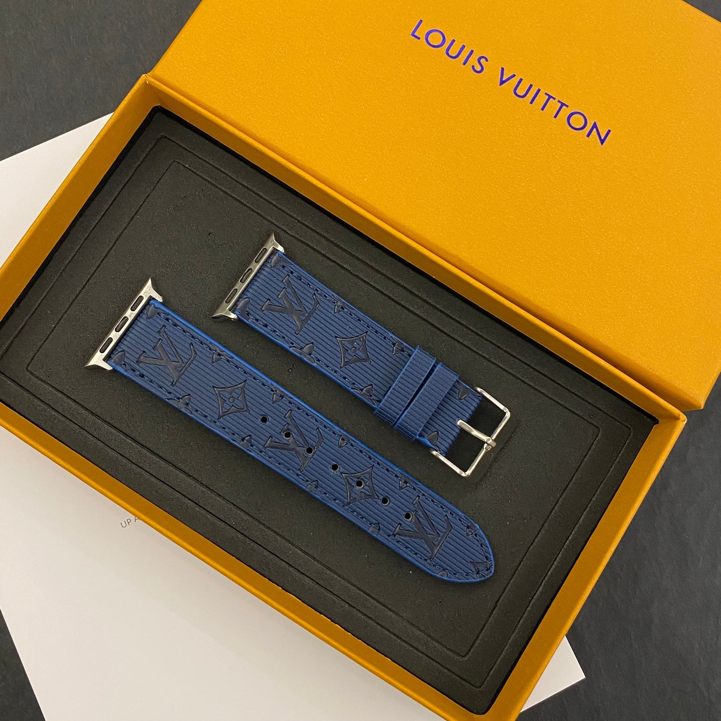 Luxury Monogram Apple Watch Band Leather Blue-SW24422