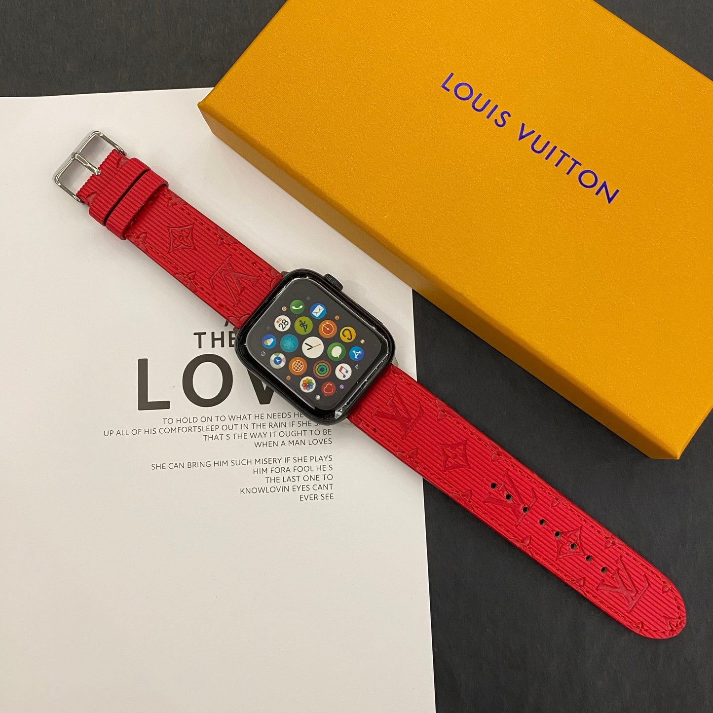 Luxury Monogram Apple Watch Band Leather Red-SW24422