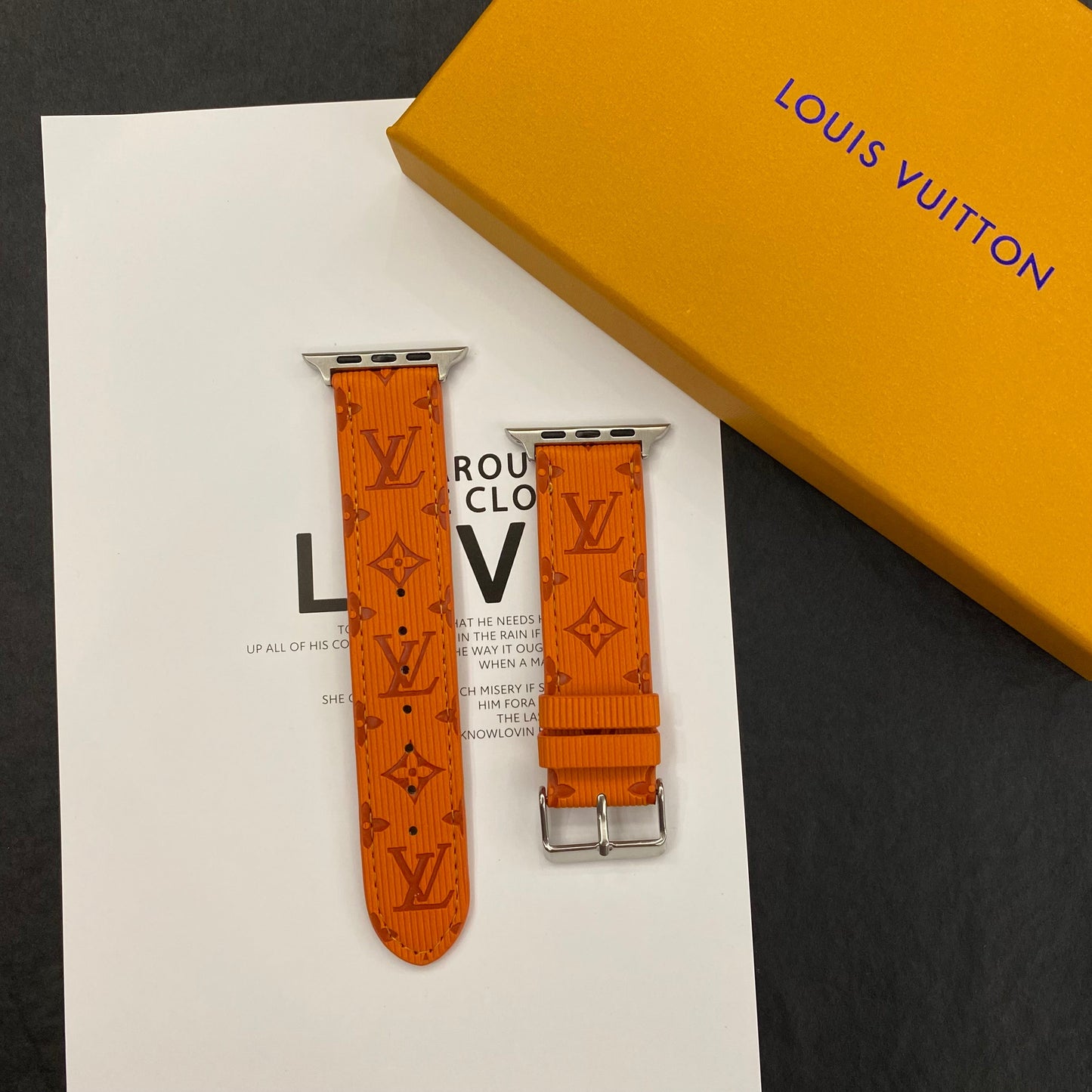 Luxury Monogram Apple Watch Band Leather Orange-SW24422