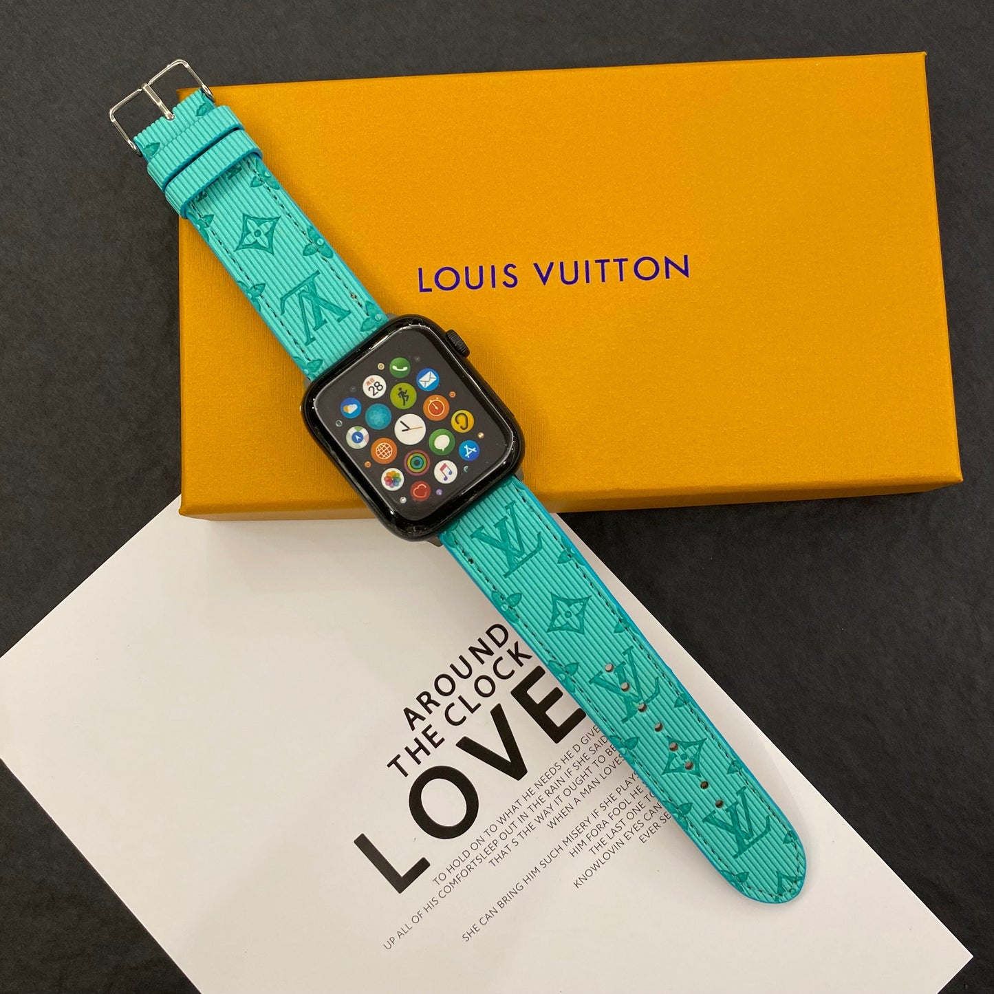 Luxury Monogram Apple Watch Band Leather Sky Blue-SW24422