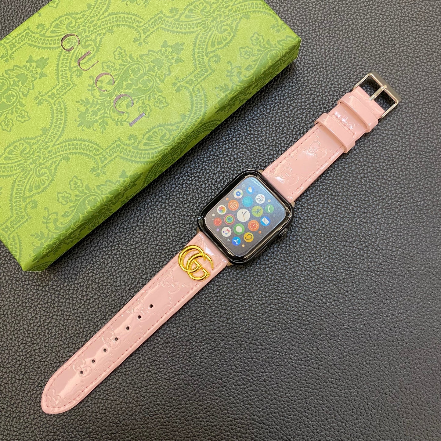 Leather GG Apple Watch Band Pink-LGk240509