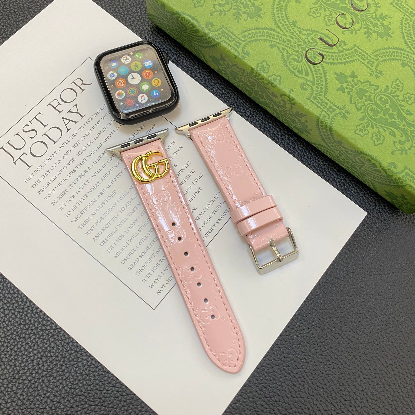 Leather GG Apple Watch Band Pink-LGk240509