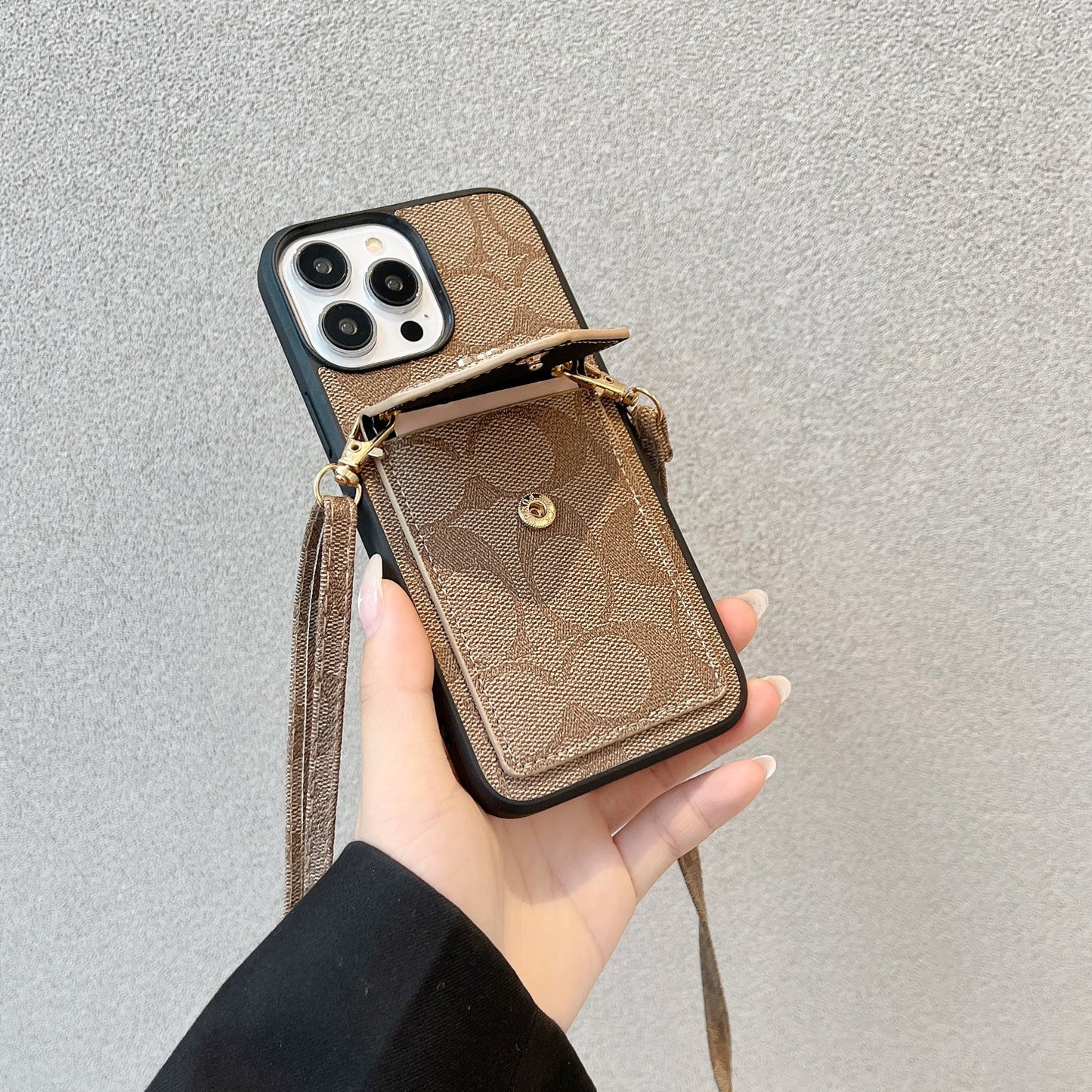 Coach iPhone Case With Card Holder And Strap Light Brown -SJ240513