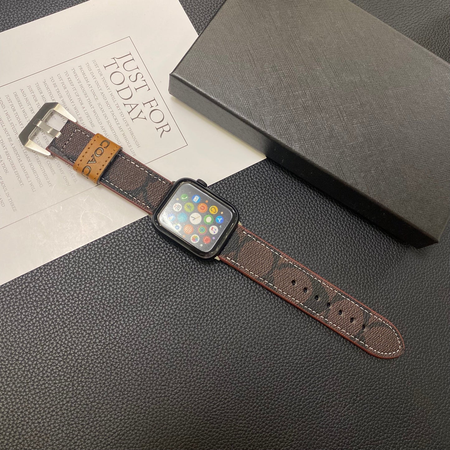 Leather Coach Apple Watch Band Dark brown-YHK244221710