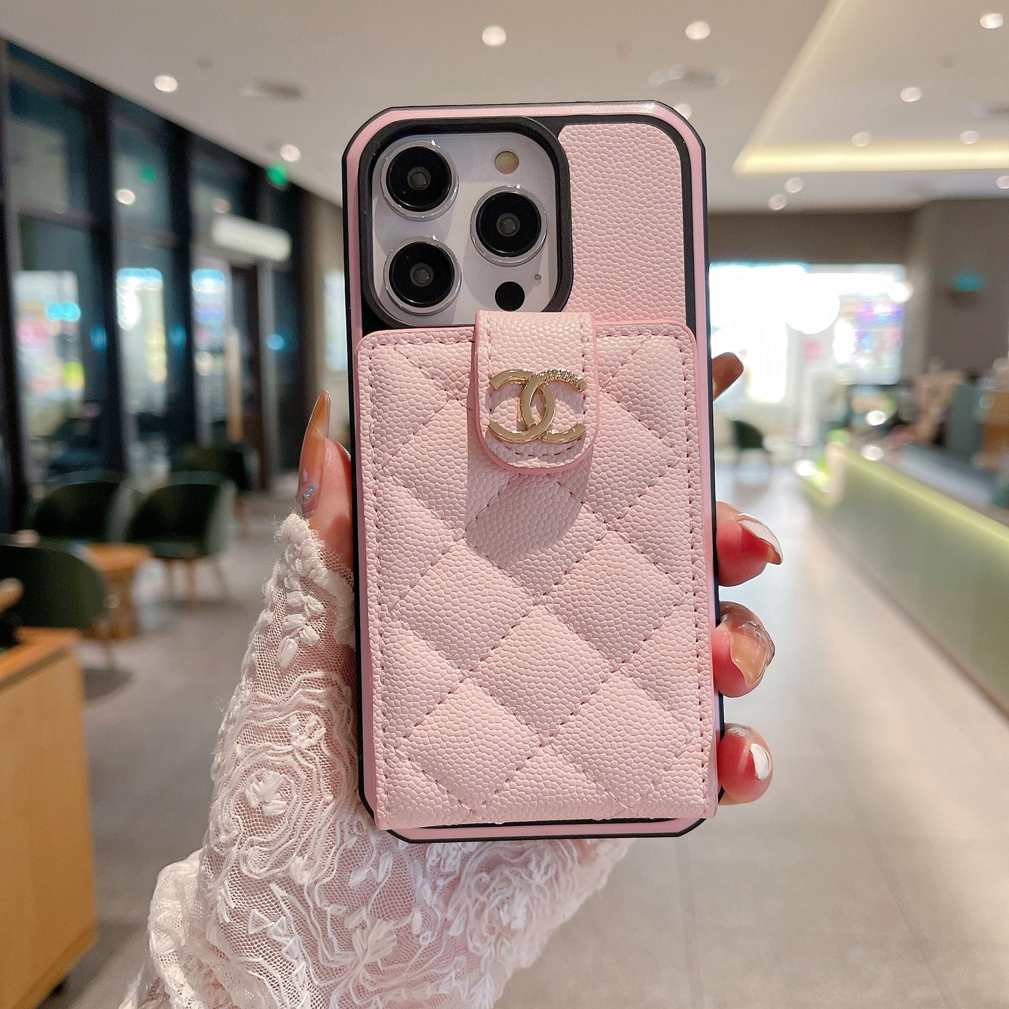 CC iPhone Case With Card Holder Pink -LBB240401