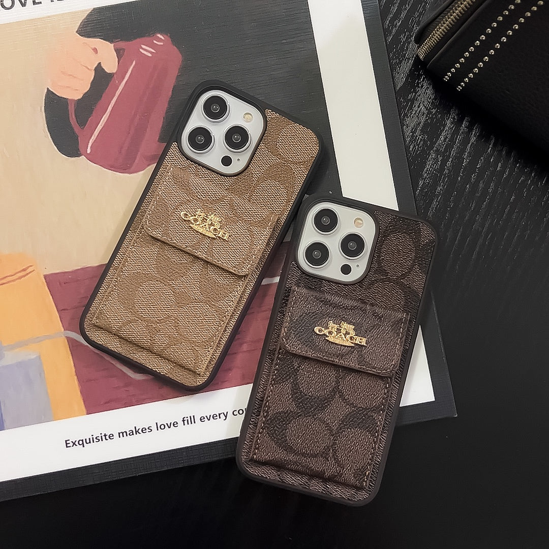 Coach iPhone Case With Card Holder Wallet Light Brown  -SZK240425