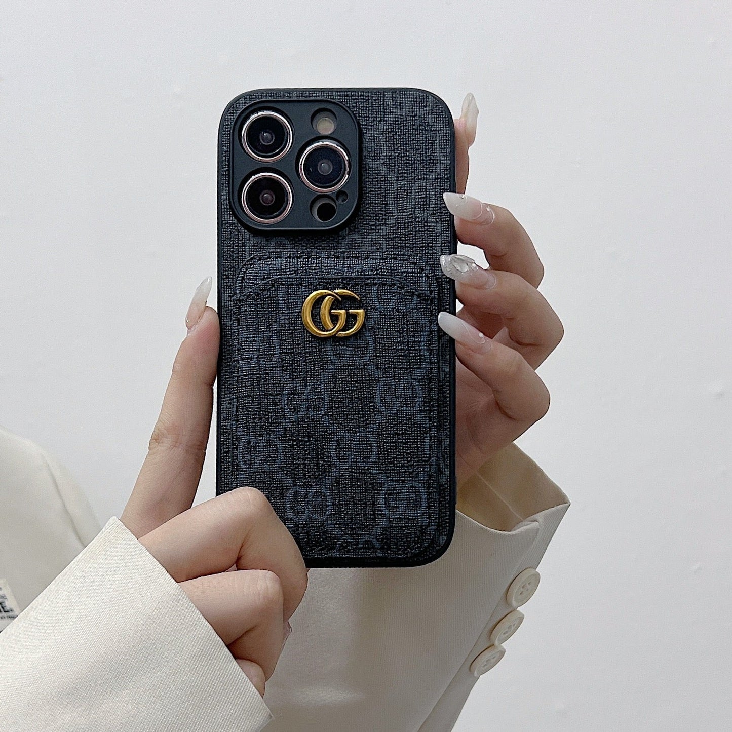 Classic GG iPhone Case With Card Holder Black -KBK240425