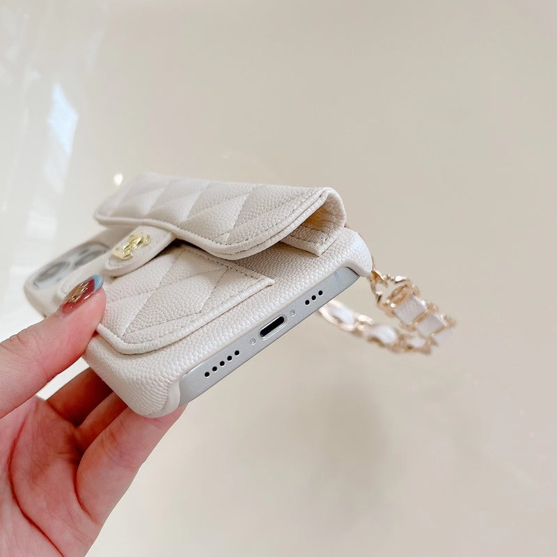 CC iPhone Case With Card Holder And Strap White -SLK240104