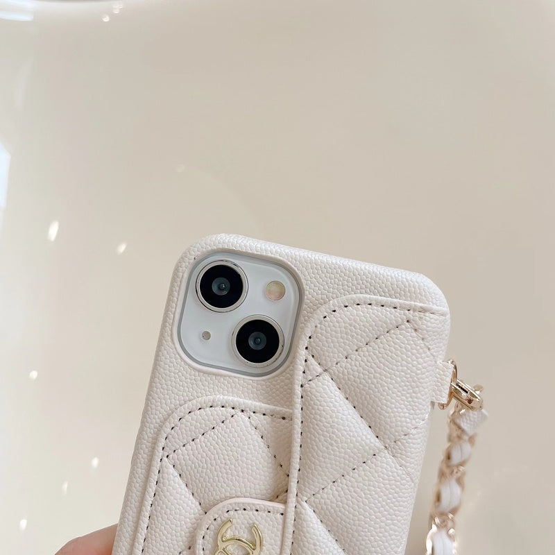 CC iPhone Case With Card Holder And Strap White -SLK240104