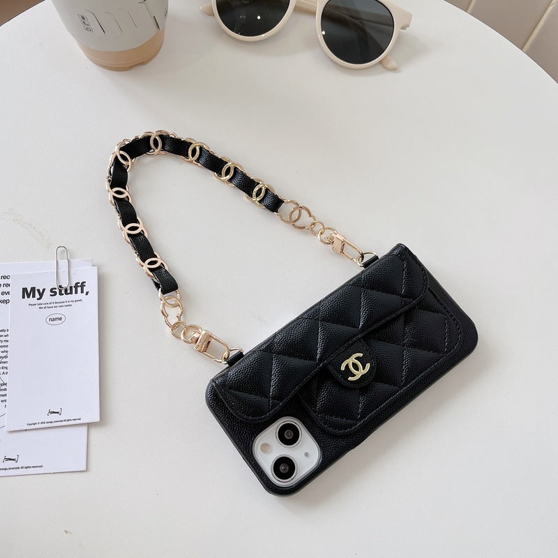 CC iPhone Case With Card Holder And Strap Black -SLK240104