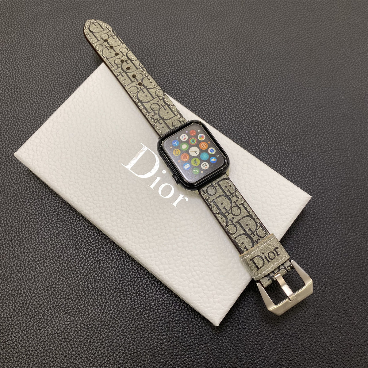 Leather CD Apple Watch Band Gray-YHK240509