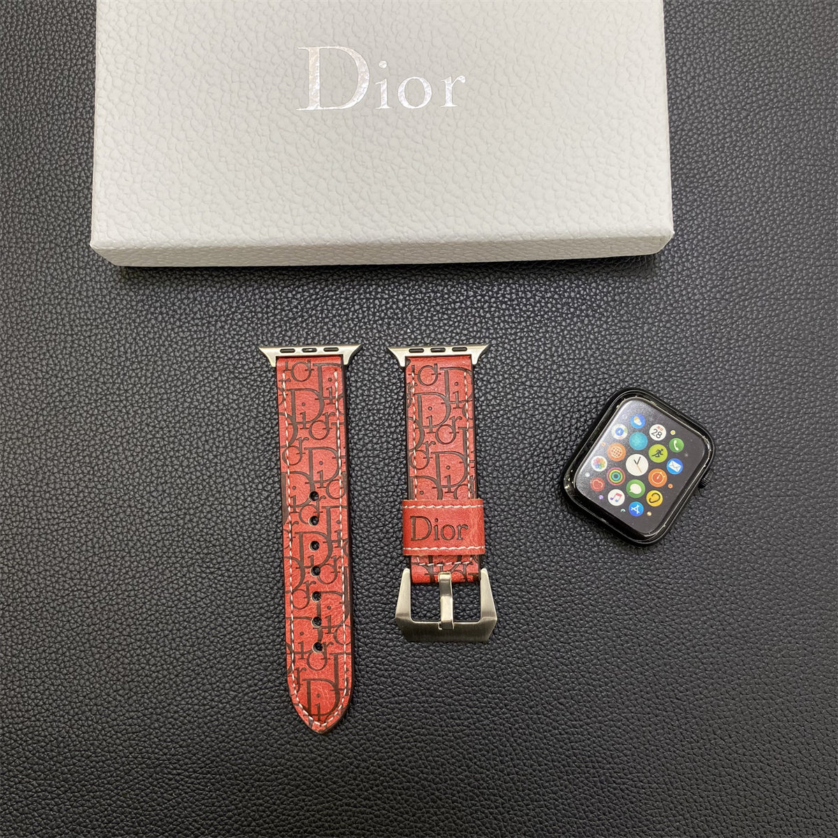 Leather CD Apple Watch Band Red-YHK240509