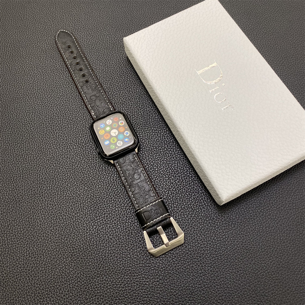 Leather CD Apple Watch Band Black-YHK240509