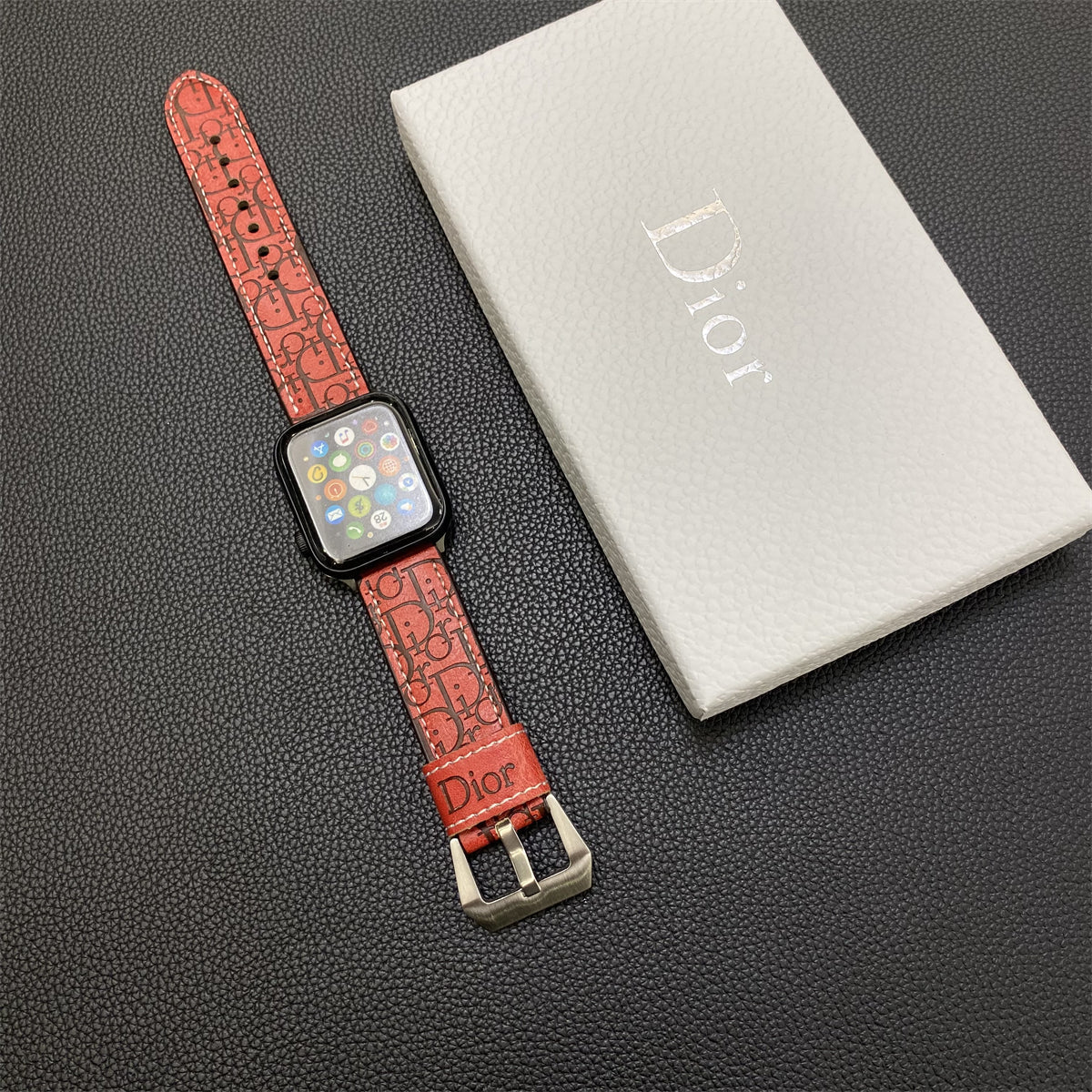 Leather CD Apple Watch Band Red-YHK240509